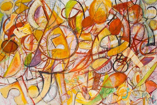 Jazz with Fruit by Cedric Cox, 60x40 inches, acrylic on primed paper