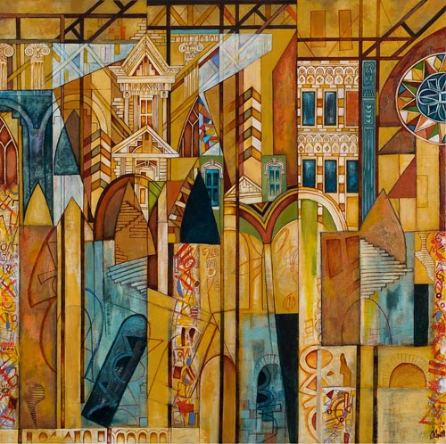 Visions on Elm by Cedric Cox, 48x48 inches, acrylic on stretched canvas