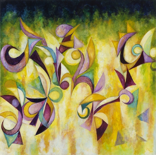 Sunburst Sonata by Cedric Michael;Cox and the students of E. H. Greene Intermediate School 48 x 48 inches acrylic on canvas
