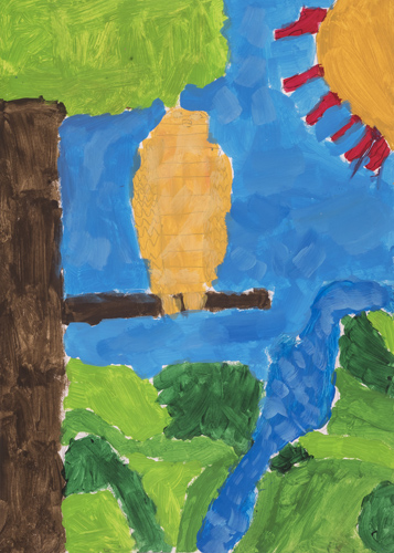 Item # 26 Owl in Tree acrylic on paper 10 x 14 inches