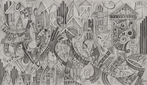 Polyphonic Monuments, 20 x 34 inches  graphite on paper