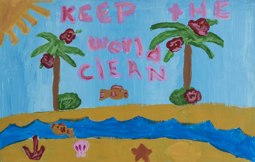 Keep the World Clean, by Dylan Nance 3rd  grade, 14  x 22 inches, acrylic on canvas