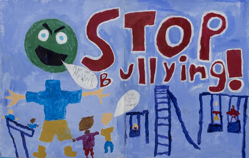 Stop Bulling by A Collaborative effort by Students in the Monday/ Wednesday : Mt Washington School Castle Connections after school Program, 56 x 22 inches, acrylic on paper