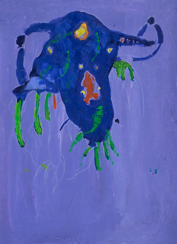  3rd grader “Strange Bird” 13”x10” Acrylic on paper Artwork inspired Native American Woodland art 