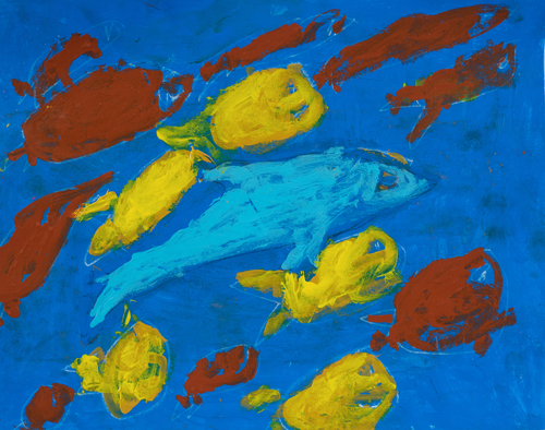  1st grade “ Blue Dolphin” 11”x13” Acrylic on paper Artwork inspired by students’ favorite animal 